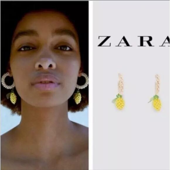New ZARA Lemon Shaped Beaded Pearl Hoop Earrings - Picture 1 of 12